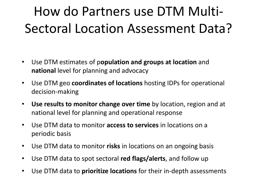 how do partners use dtm multi sectoral location