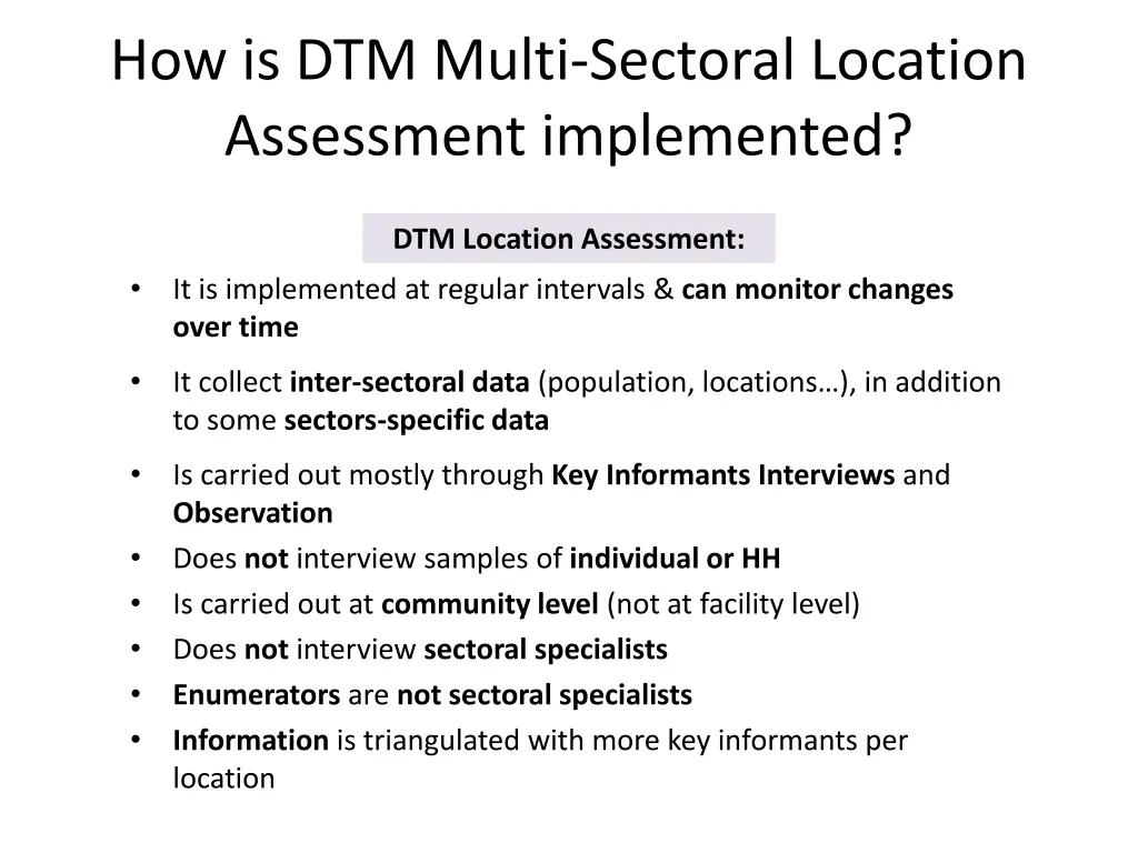 how is dtm multi sectoral location assessment