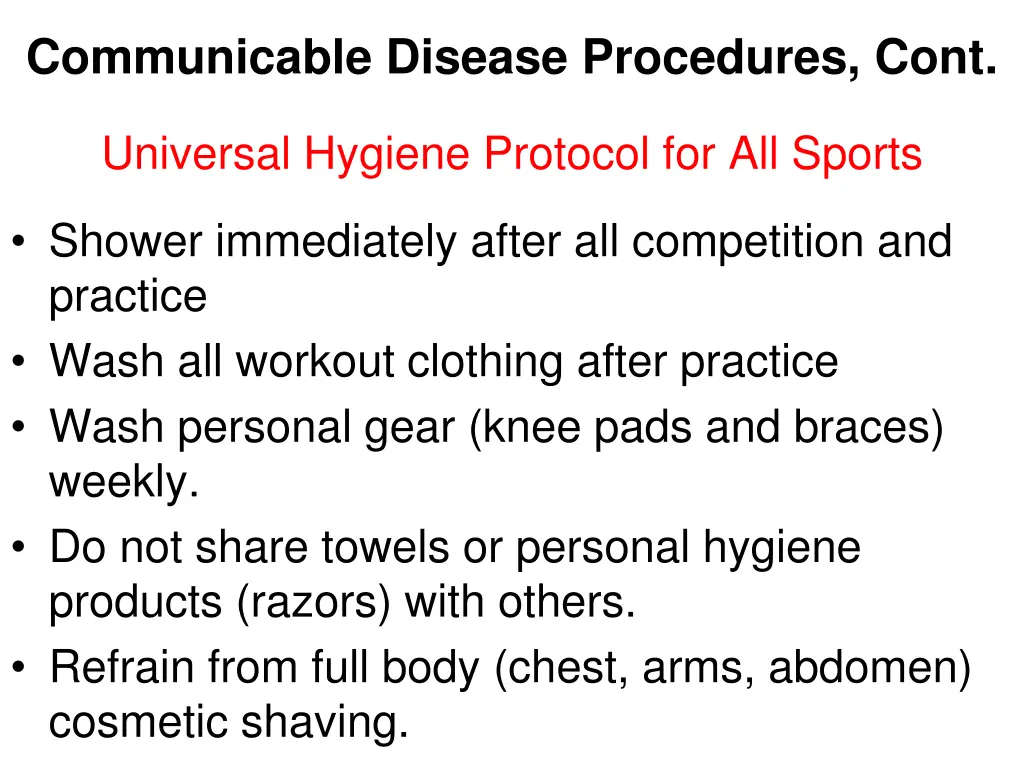 communicable disease procedures cont