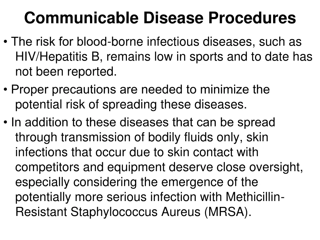 communicable disease procedures