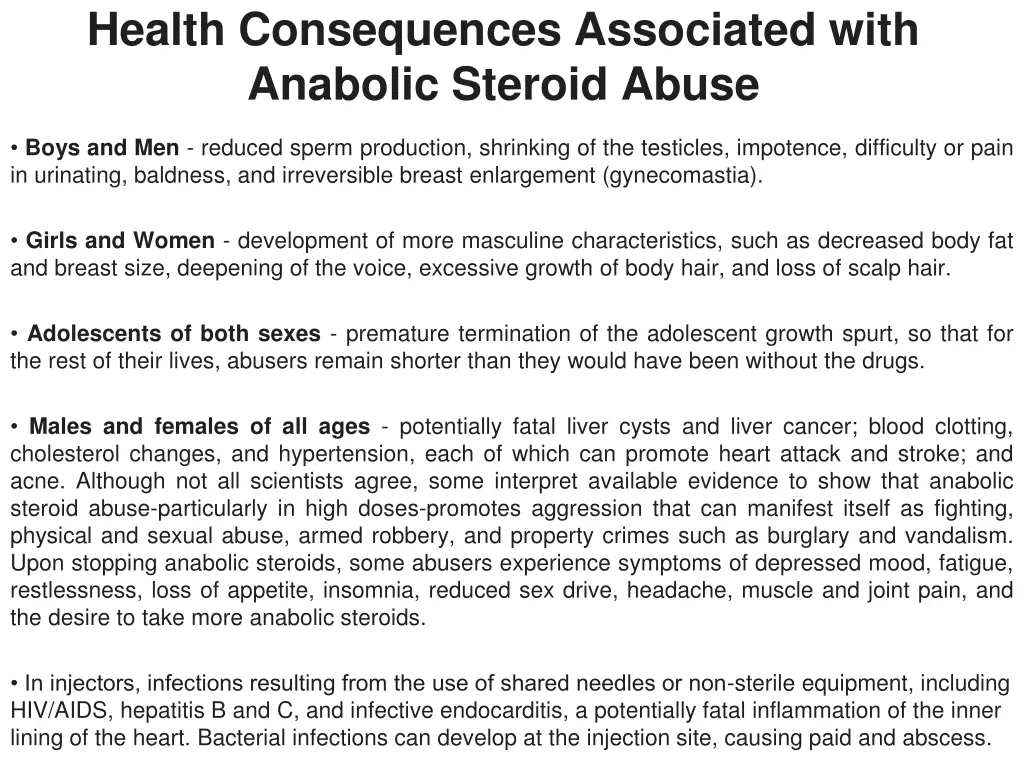 health consequences associated with anabolic