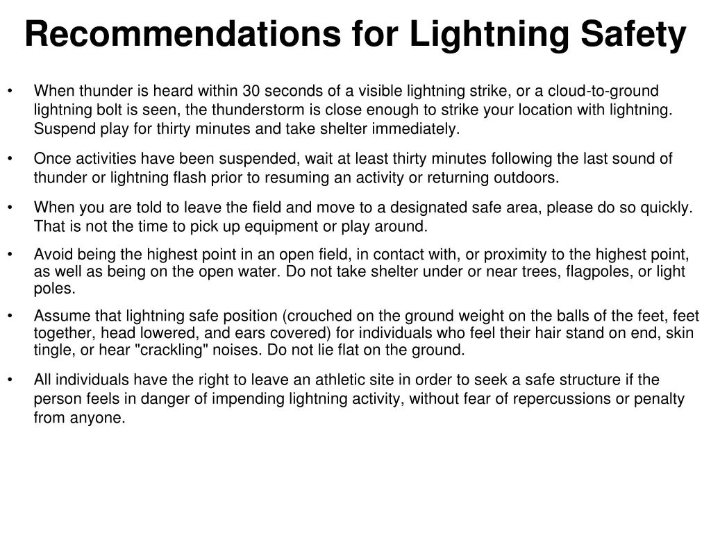 recommendations for lightning safety