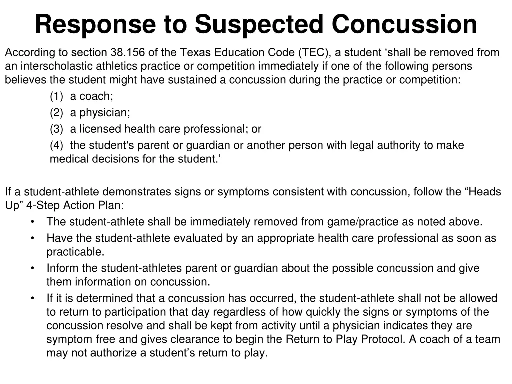 response to suspected concussion