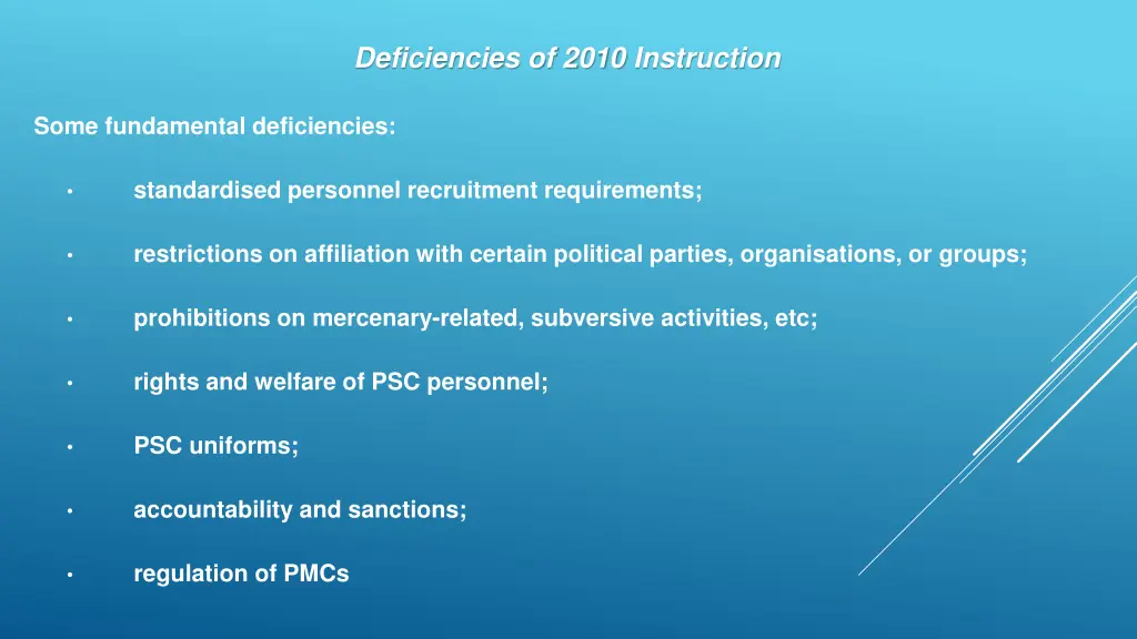 deficiencies of 2010 instruction