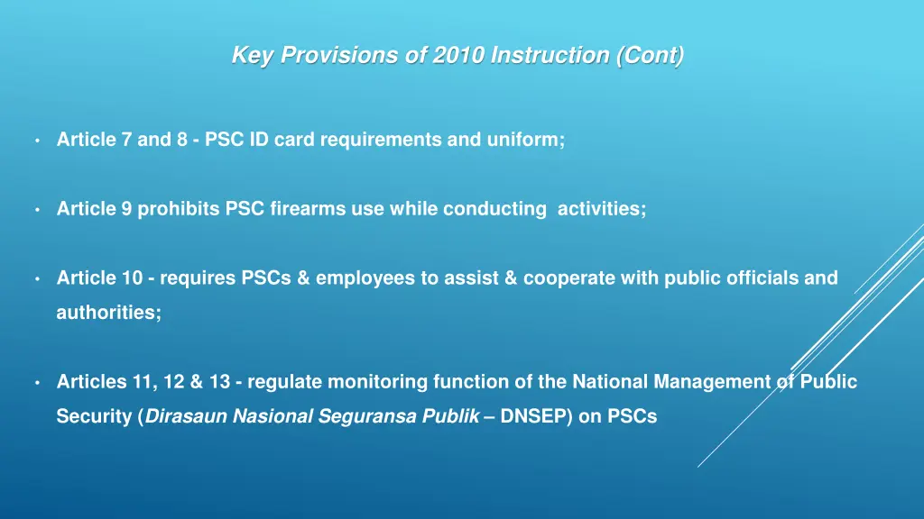 key provisions of 2010 instruction cont