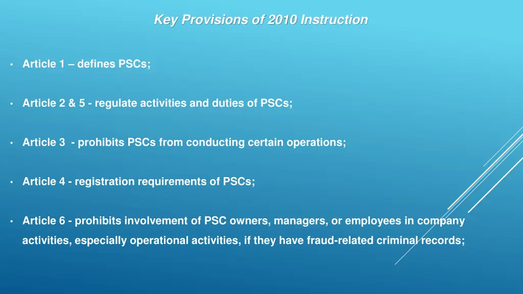 key provisions of 2010 instruction