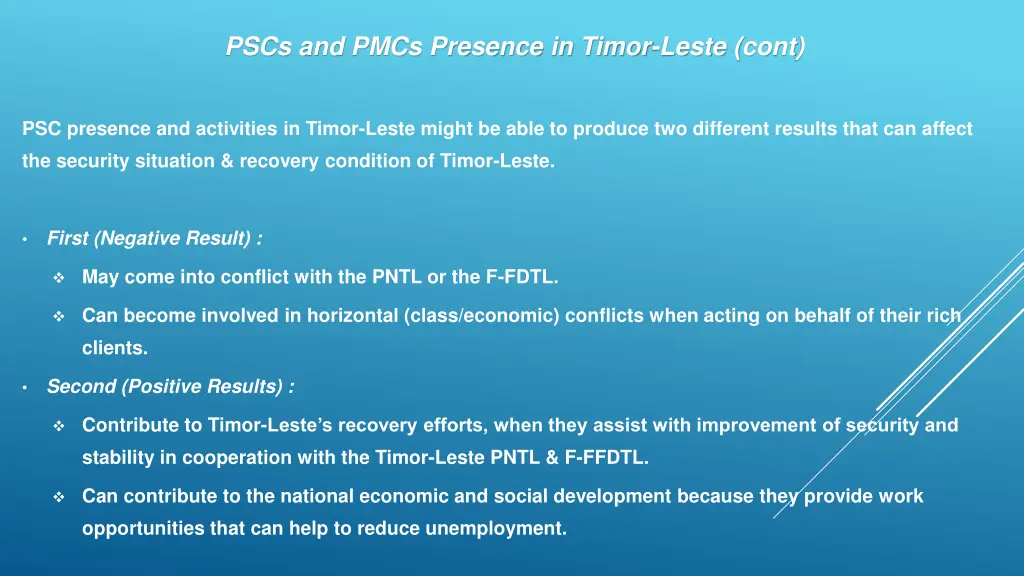 pscs and pmcs presence in timor leste cont