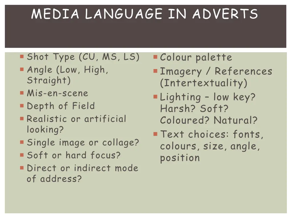 media language in adverts