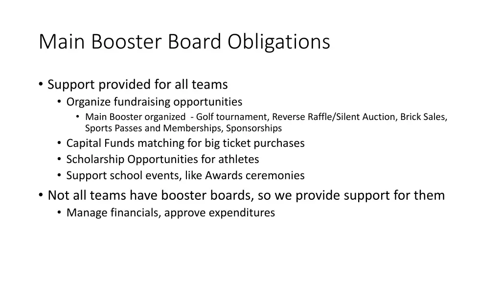 main booster board obligations