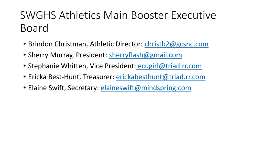 swghs athletics main booster executive board