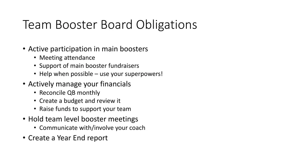 team booster board obligations