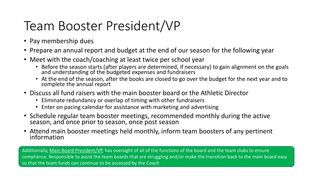 team booster president vp pay membership dues