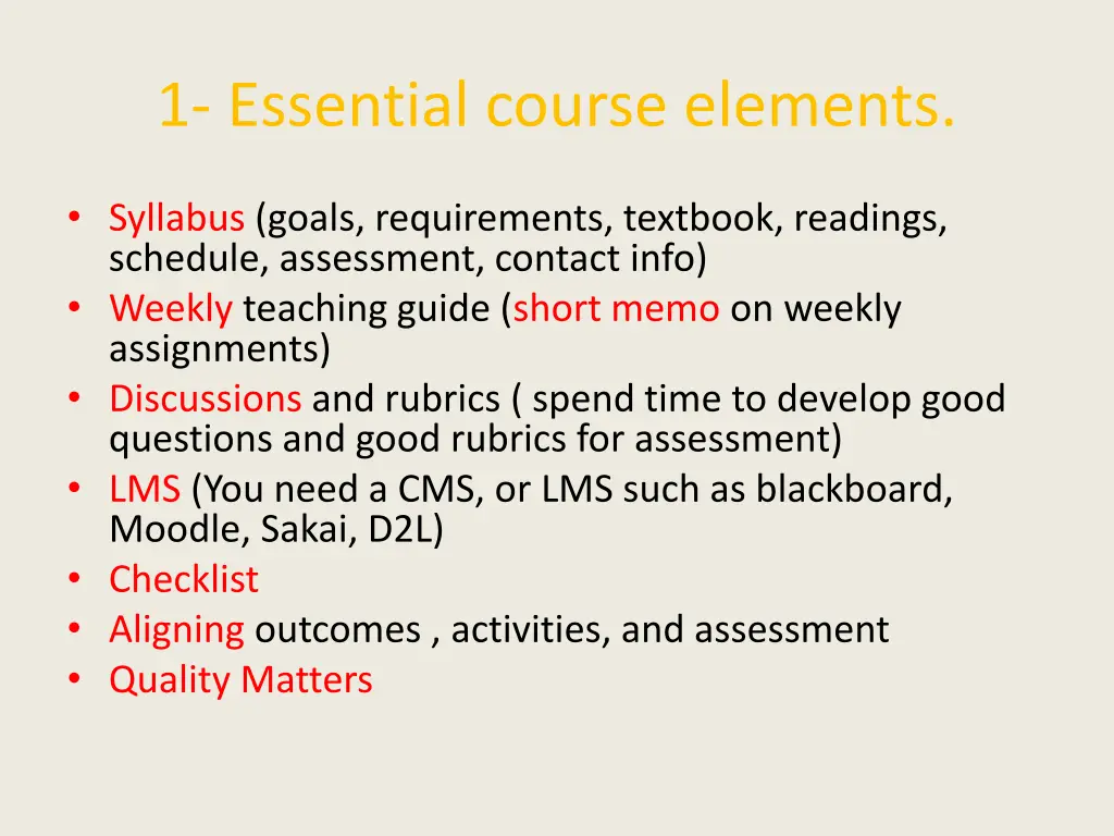 1 essential course elements