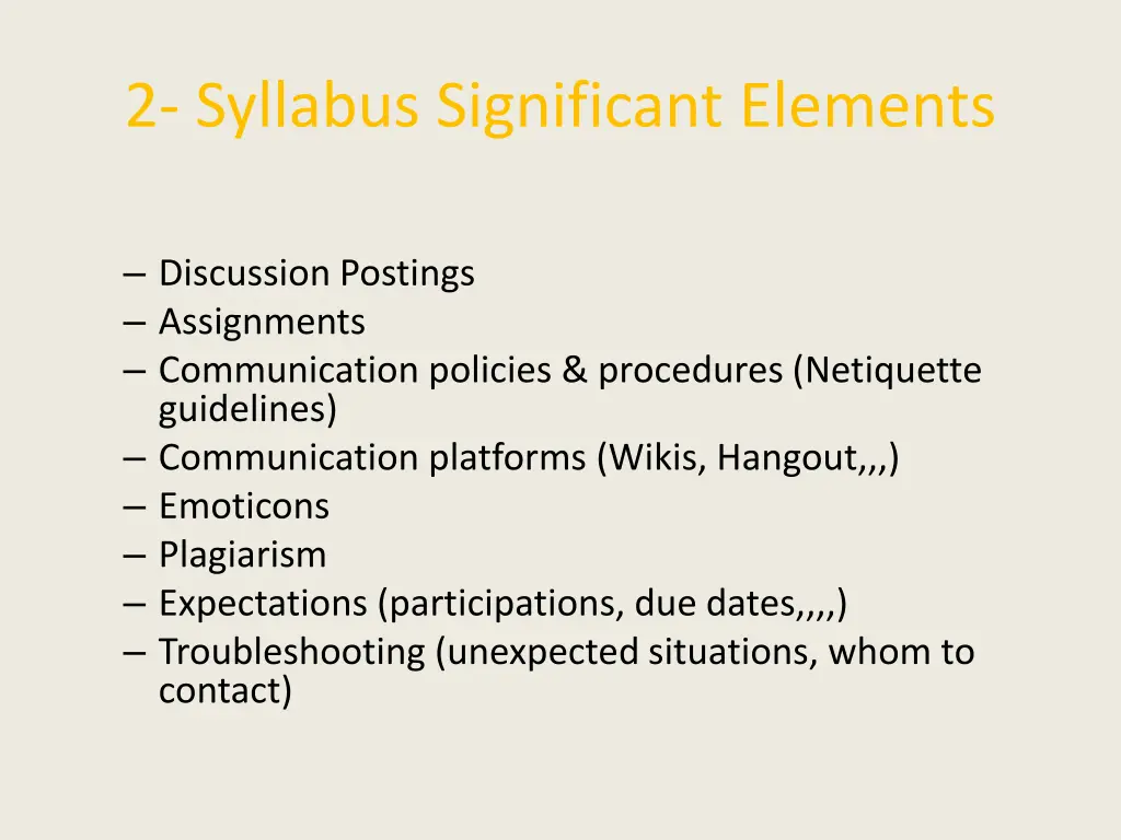 2 syllabus significant elements