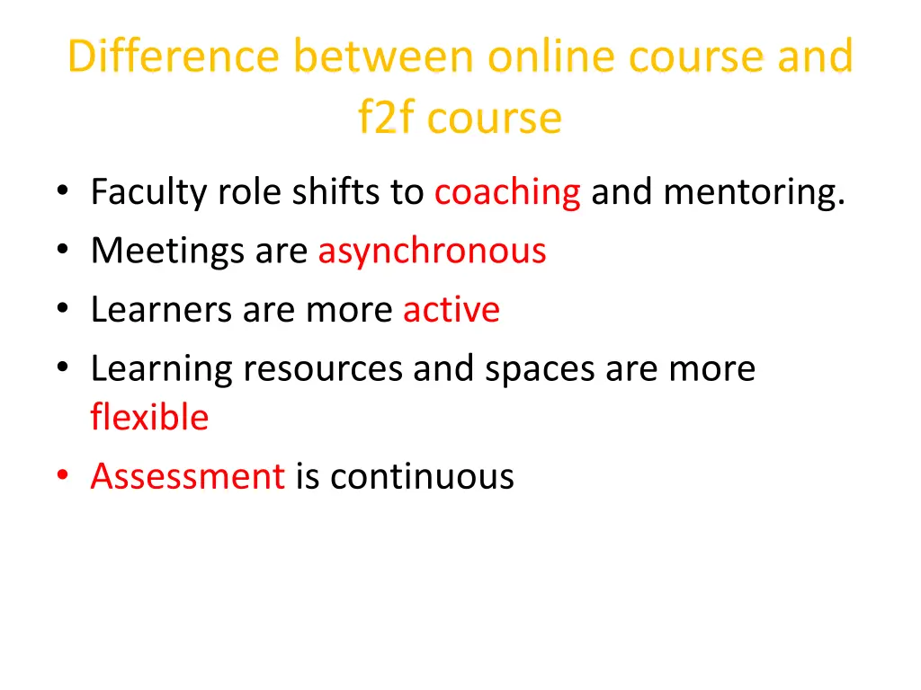 difference between online course and f2f course