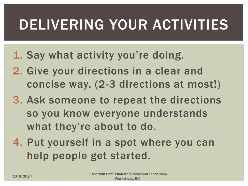 delivering your activities