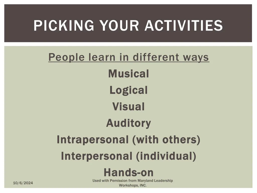 picking your activities