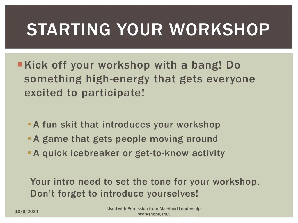 starting your workshop