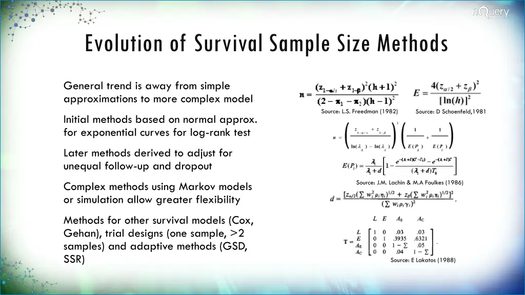 evolution of survival sample size methods