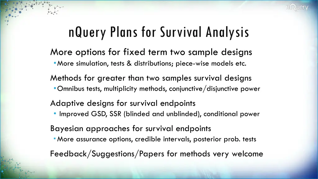 nquery plans for survival analysis more options