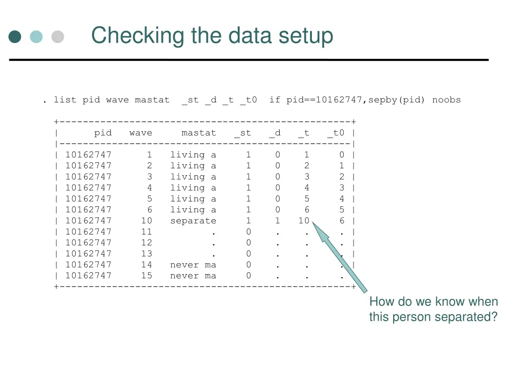 checking the data setup 1