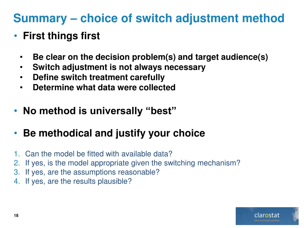 summary choice of switch adjustment method first