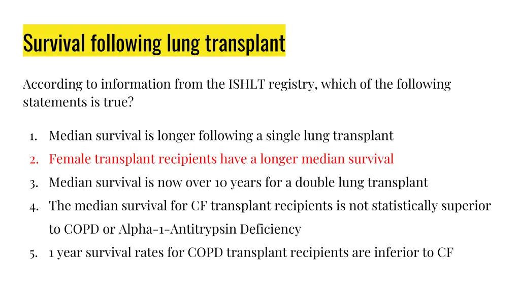 survival following lung transplant 1