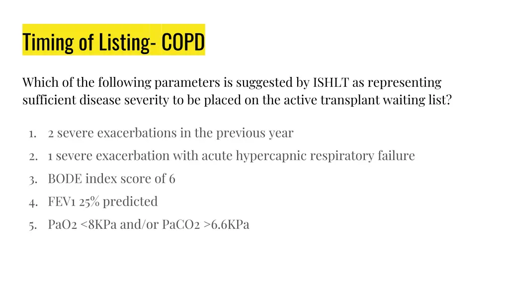 timing of listing copd