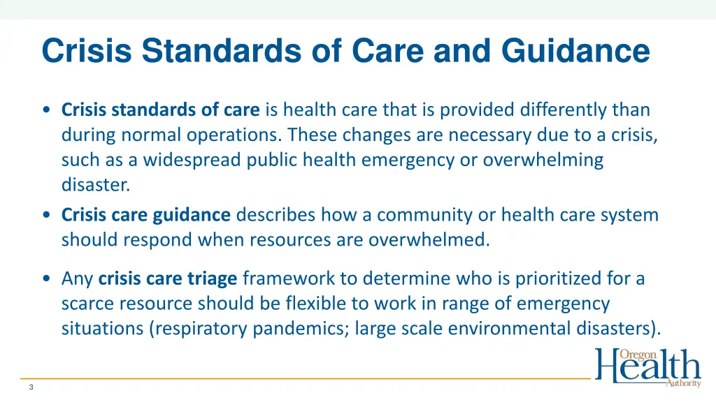 crisis standards of care and guidance