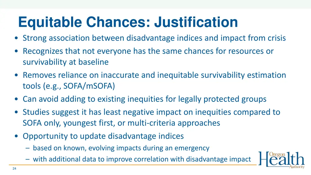 equitable chances justification strong