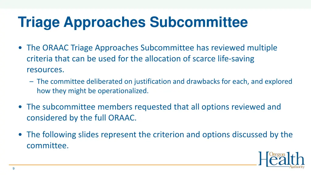 triage approaches subcommittee