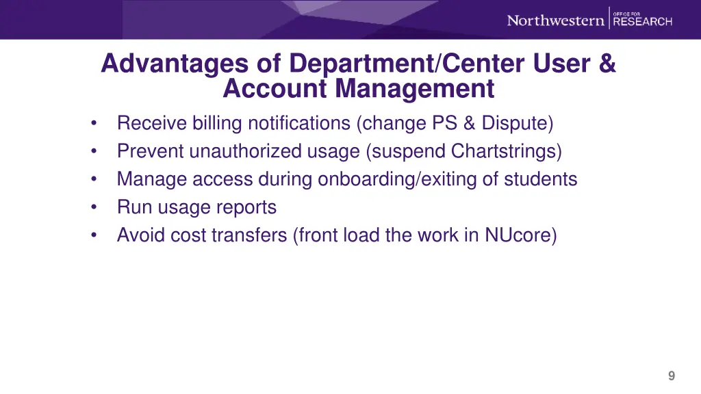 advantages of department center user account