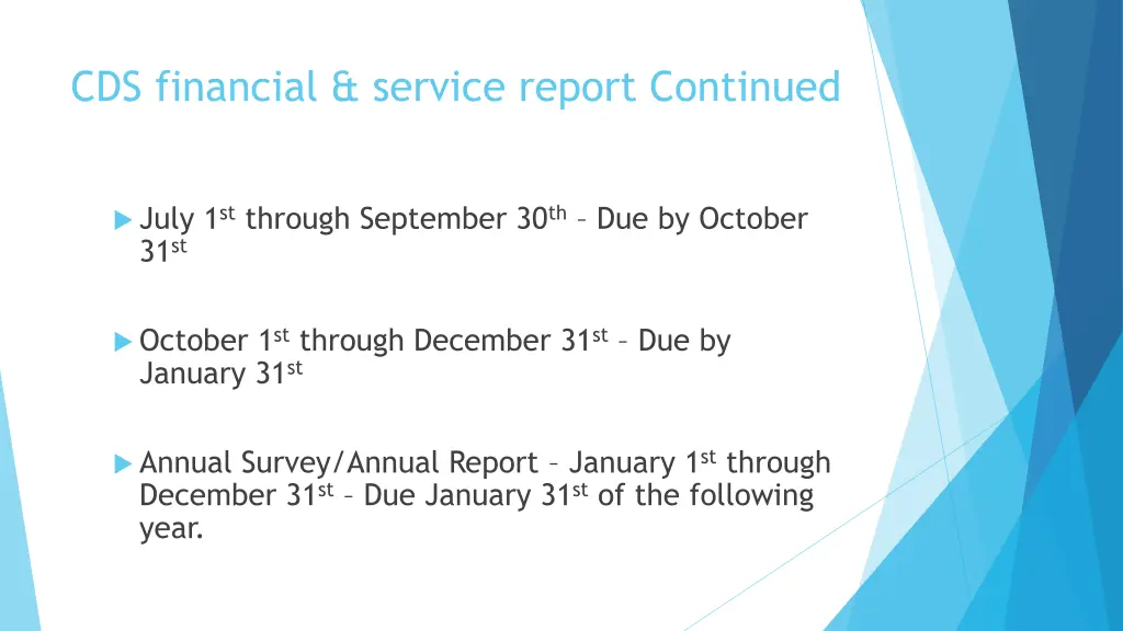 cds financial service report continued