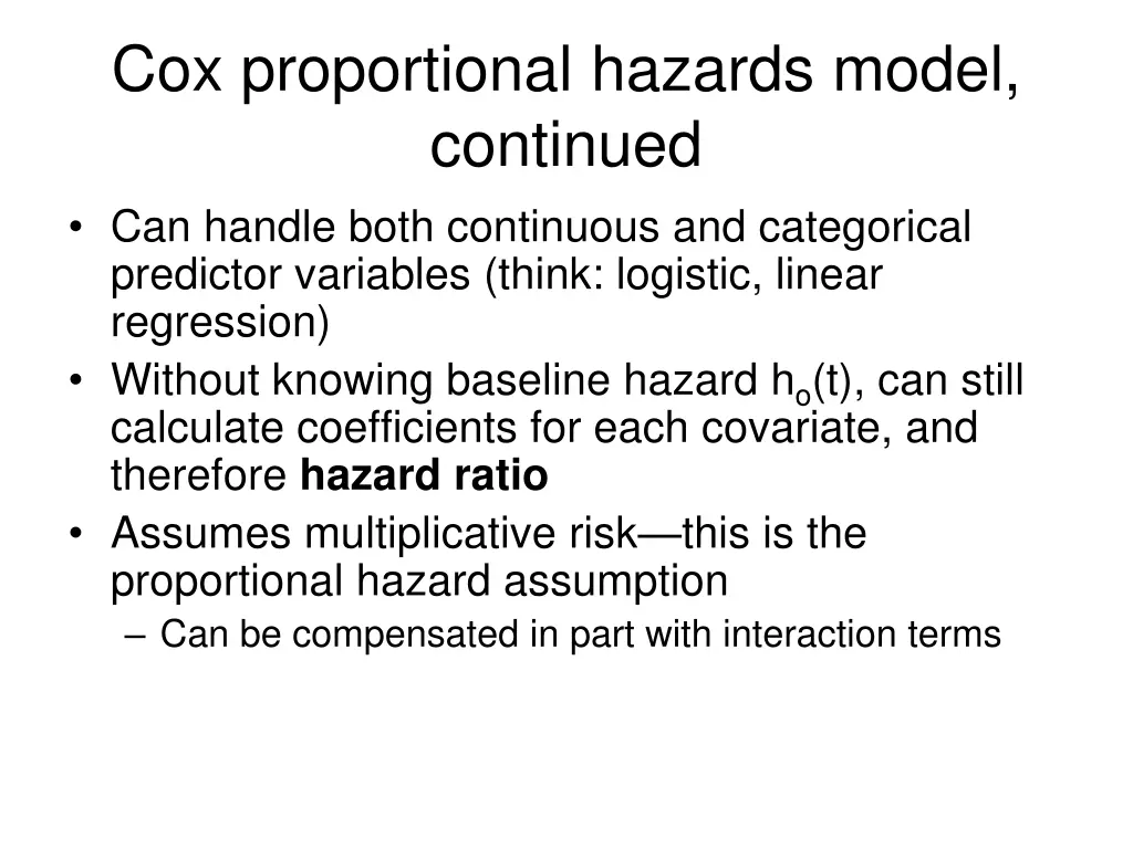 cox proportional hazards model continued