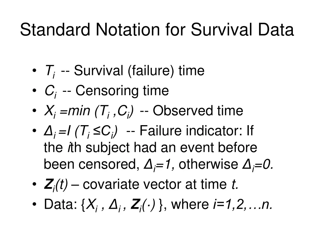 standard notation for survival data