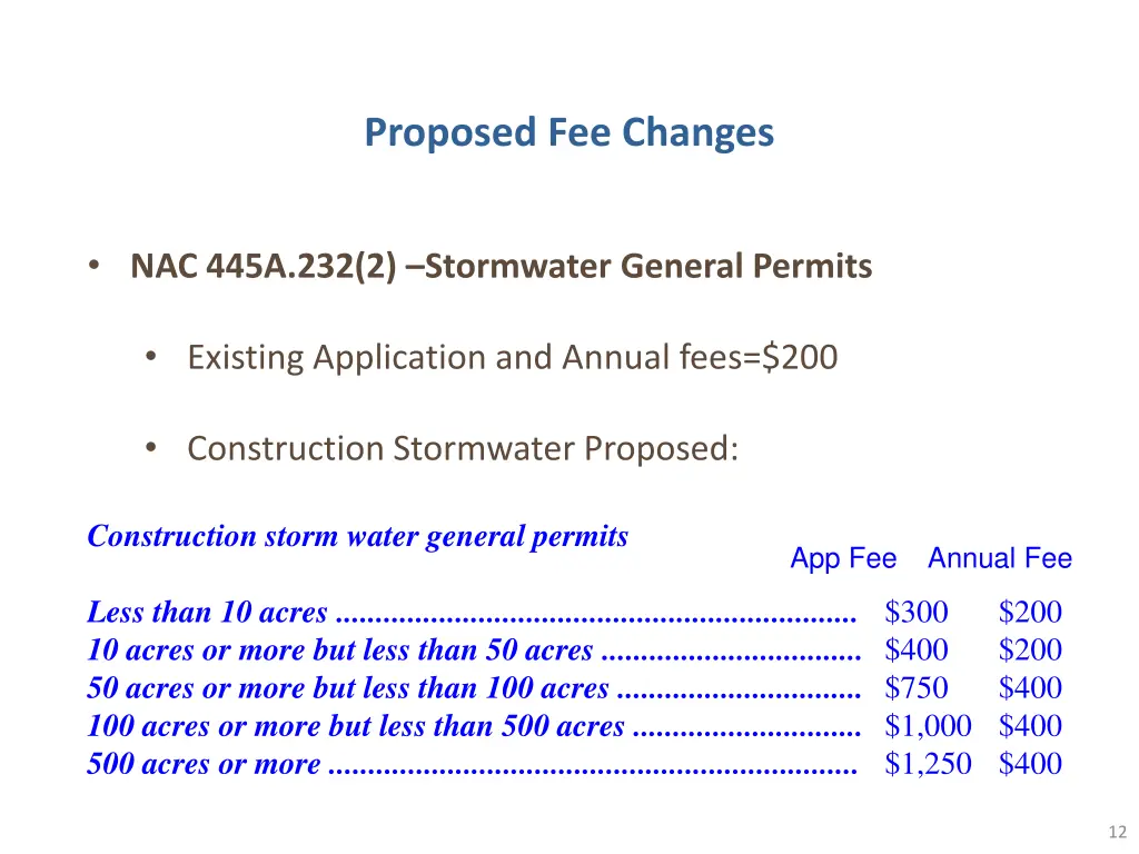 proposed fee changes 1