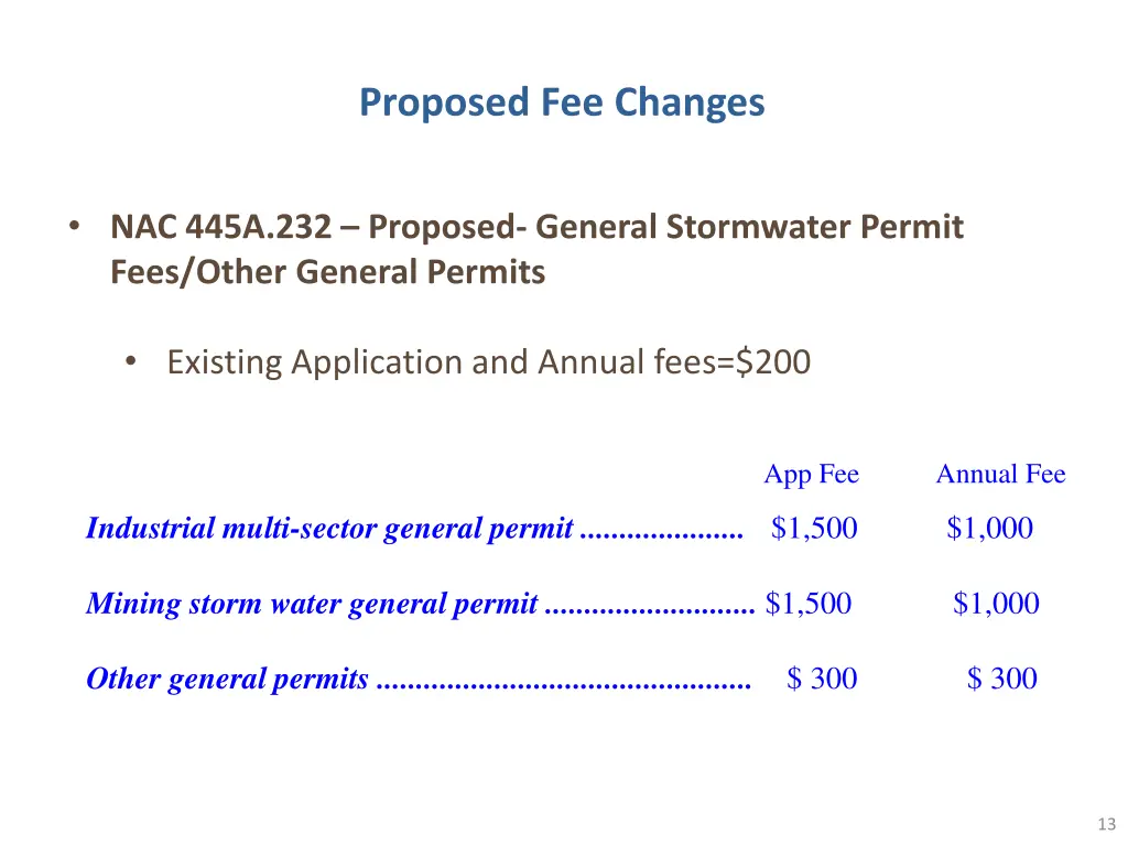 proposed fee changes 2