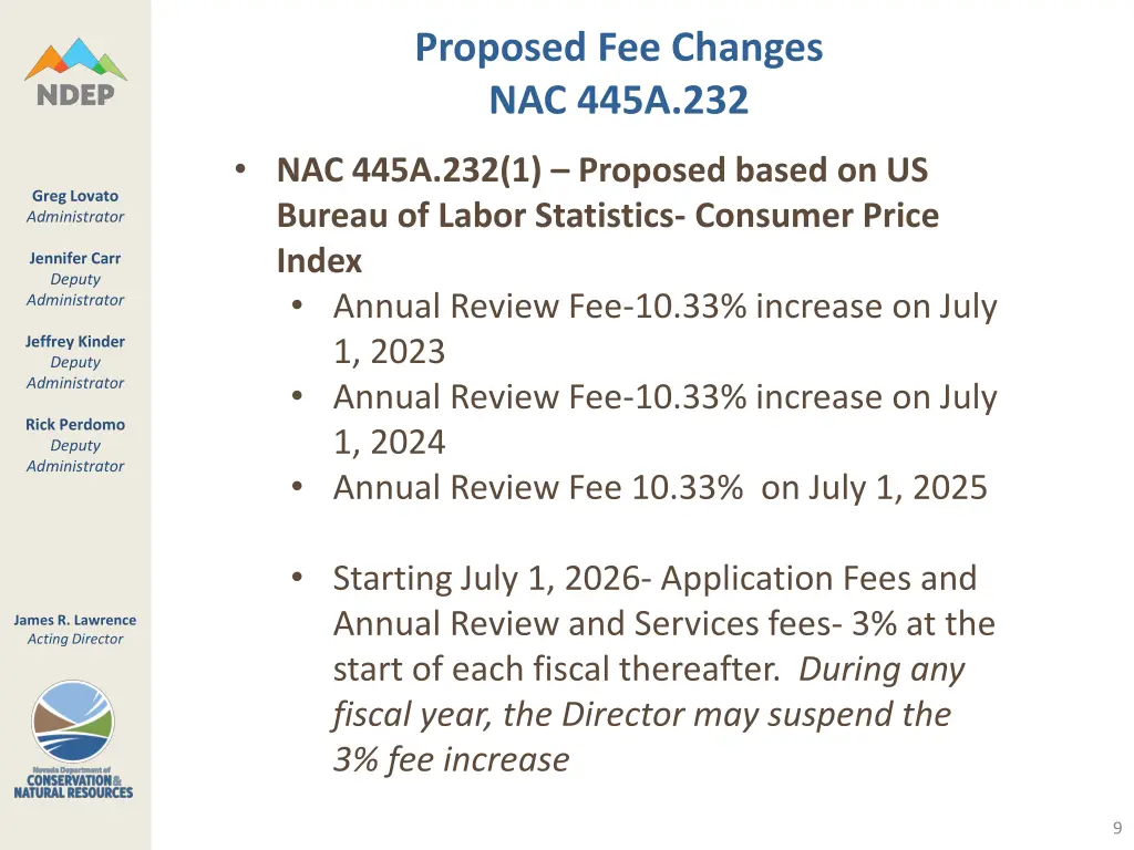 proposed fee changes nac 445a 232