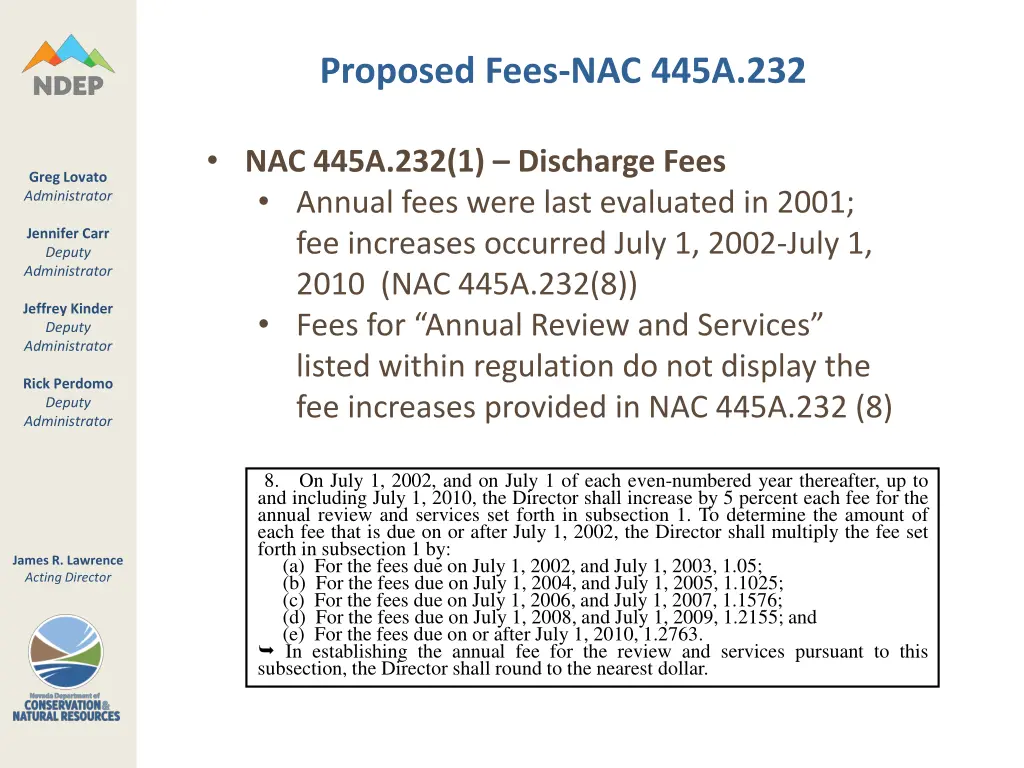 proposed fees nac 445a 232