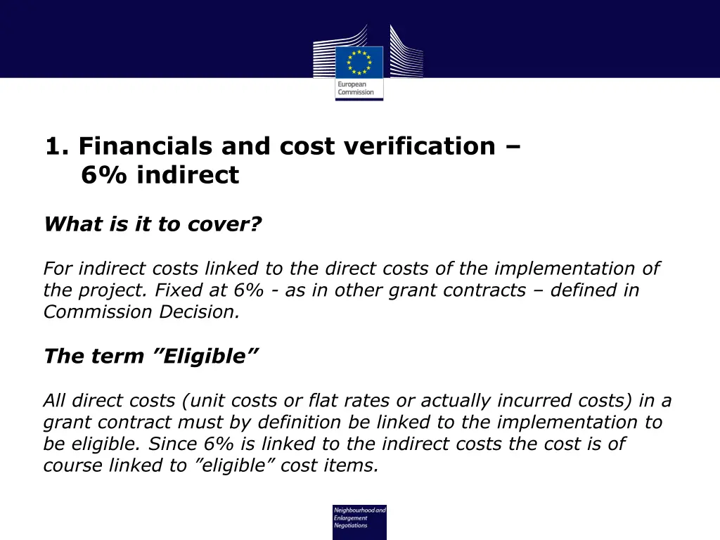 1 financials and cost verification 6 indirect