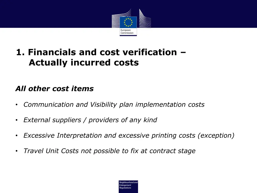 1 financials and cost verification actually