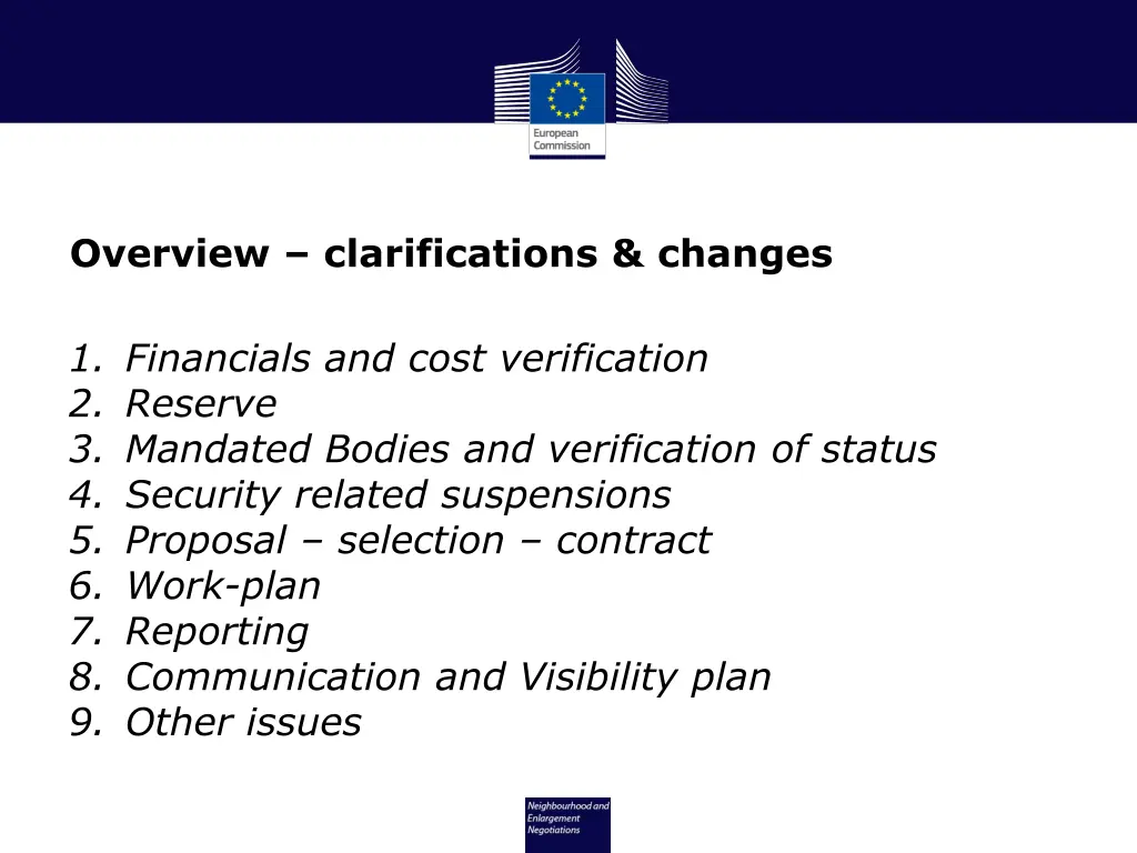 overview clarifications changes