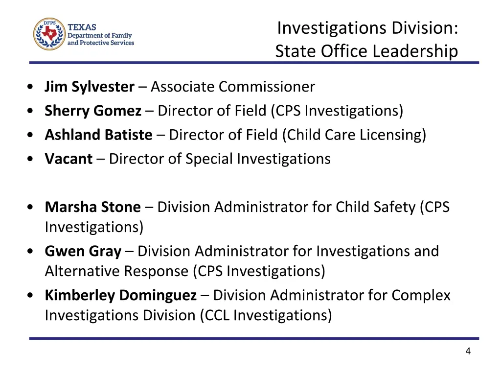 investigations division state office leadership