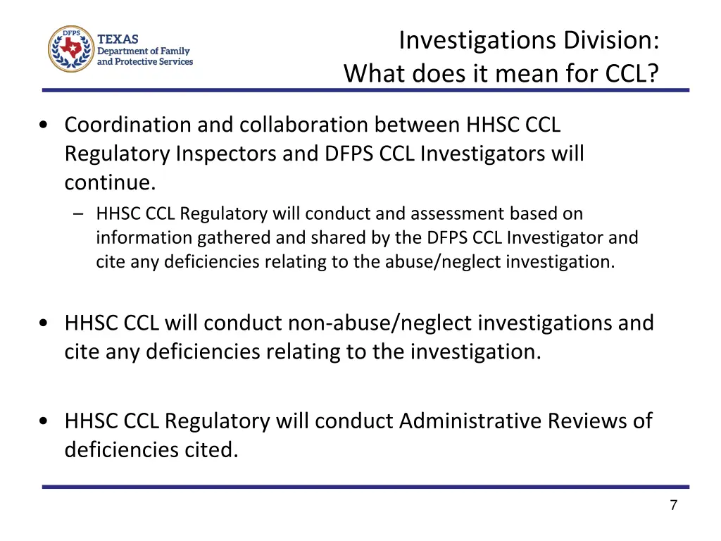 investigations division what does it mean for ccl 1