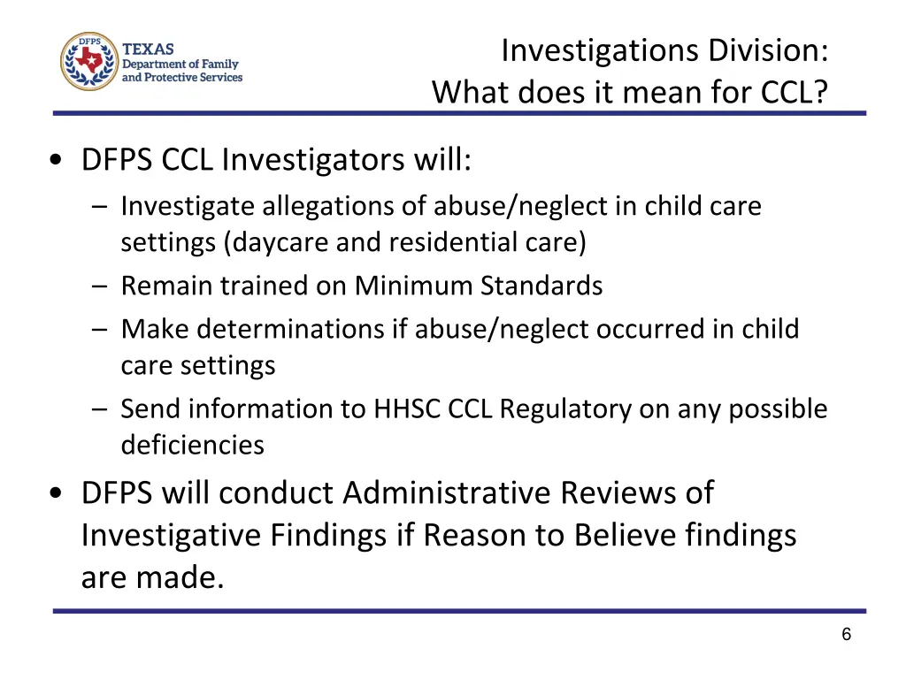 investigations division what does it mean for ccl