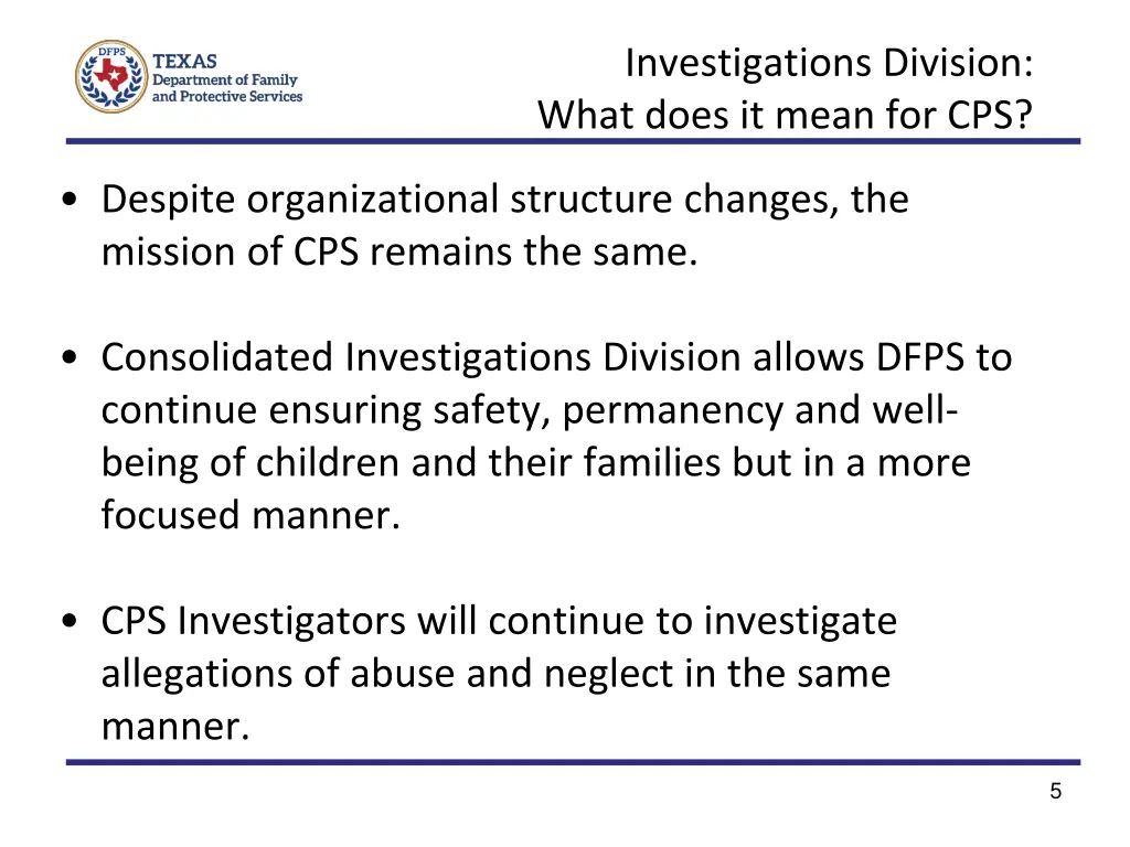 investigations division what does it mean for cps