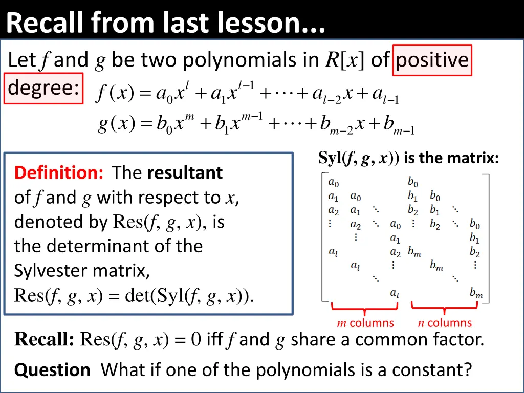 recall from last lesson