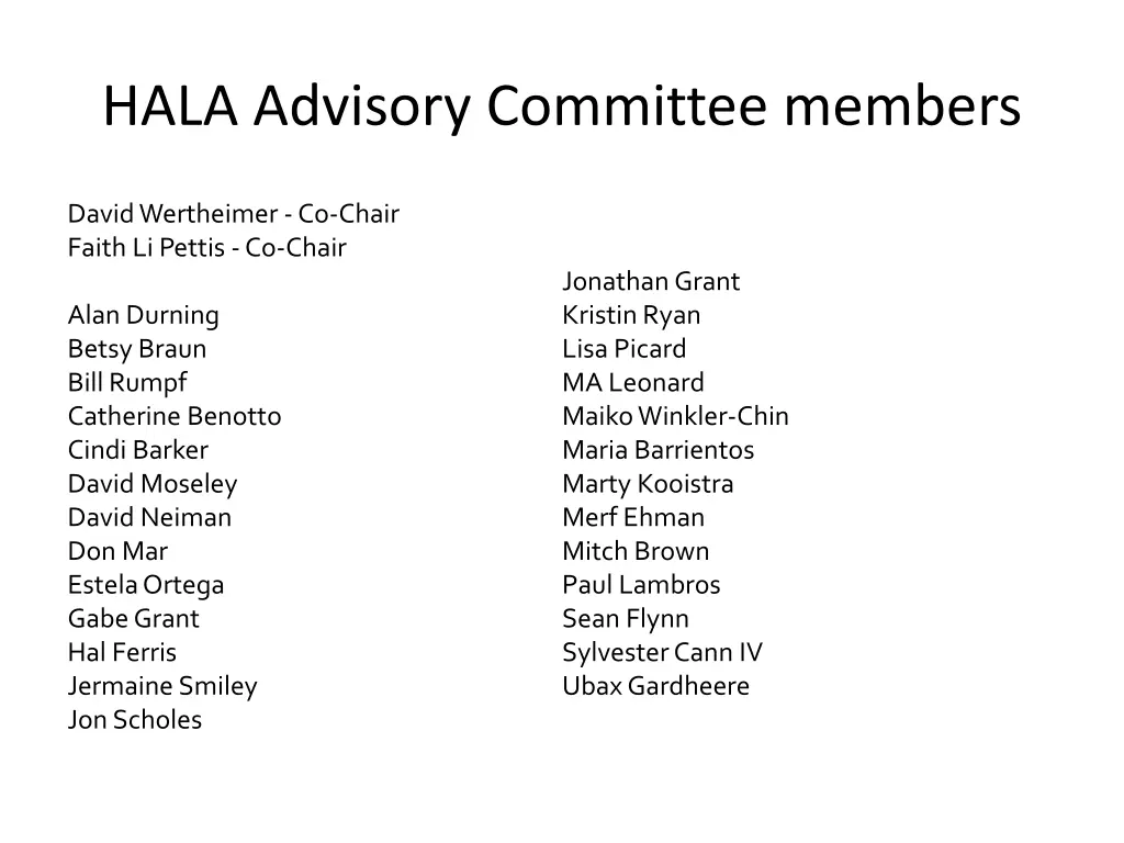 hala advisory committee members