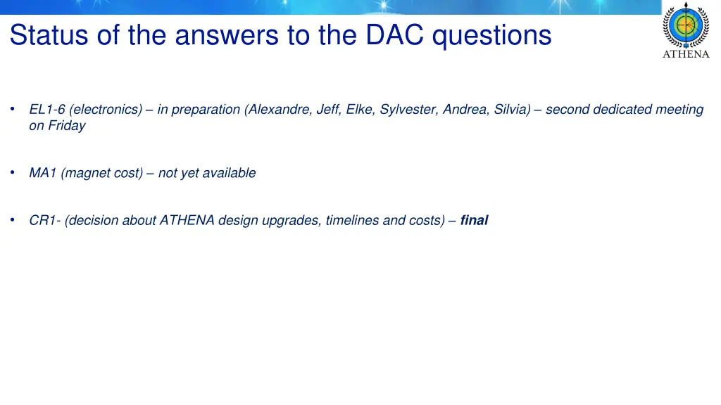 status of the answers to the dac questions 2