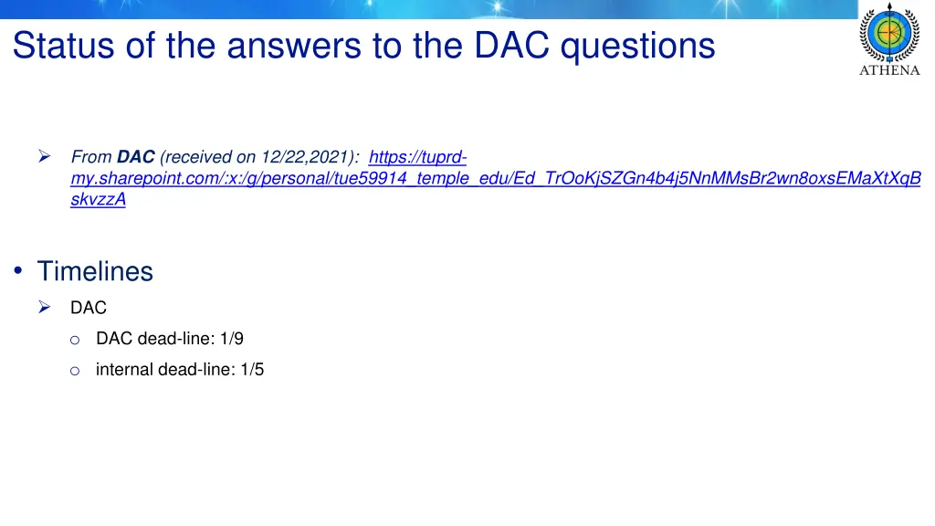 status of the answers to the dac questions